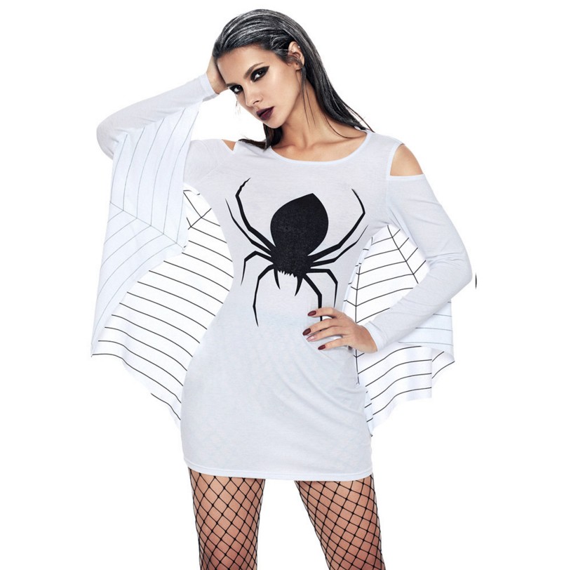 BY89052-1 Spider Costume Women White Spiderweb Jersey Tunic Dress Plus size